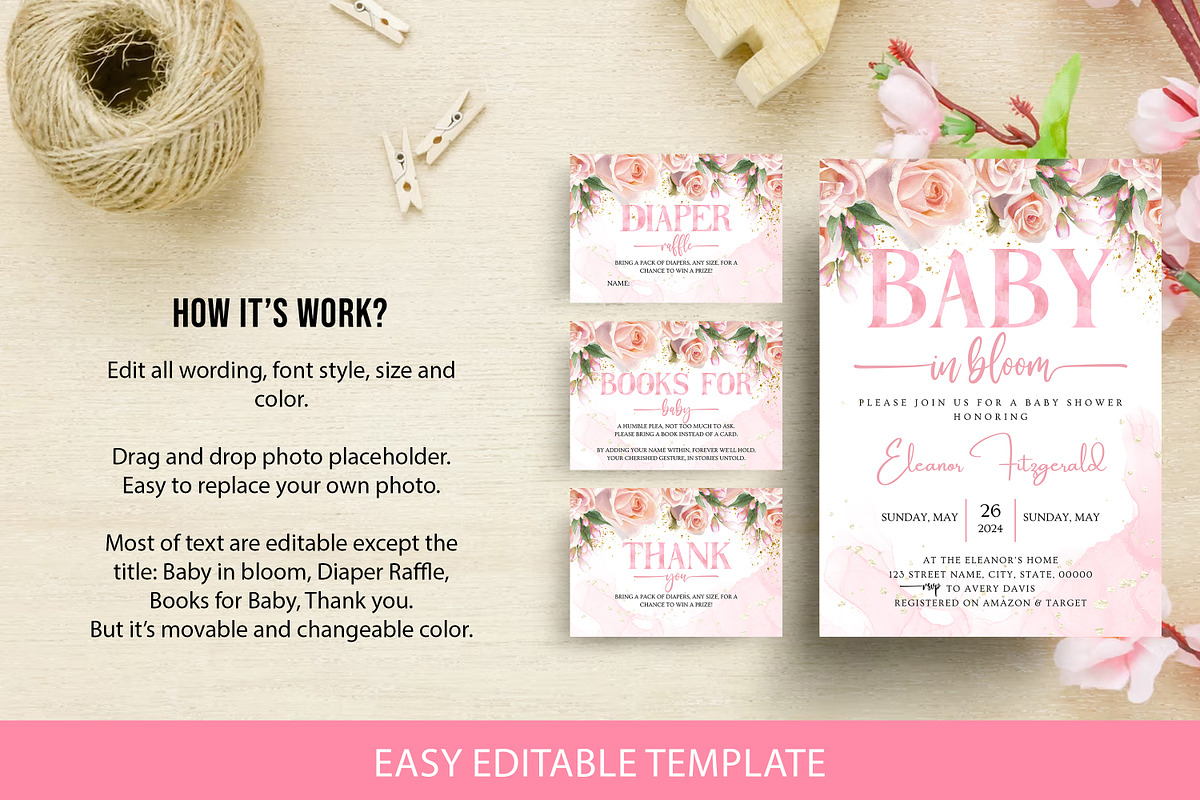 Baby in Bloom Baby Shower Template, an Invitation Template by SmmrDesign (Photo 6 of 7)
