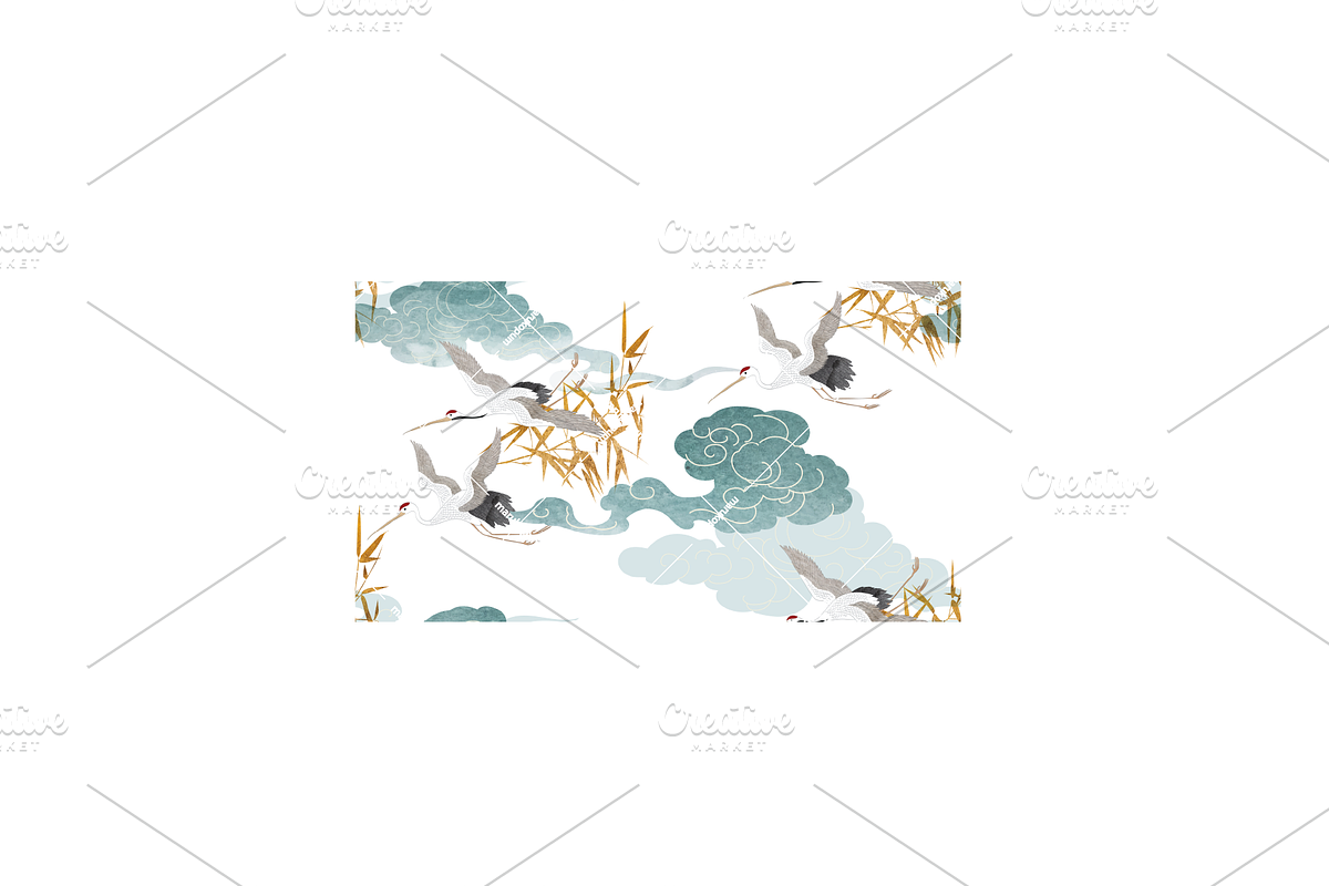 Crane birds & Chinese cloud pattern, a Pattern Graphic by marukopum (Photo 2 of 3)