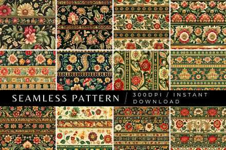 12 Indian Sari Borders Patterns, a Pattern Graphic by Inknfolly