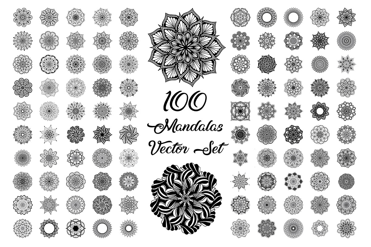 100 Mandalas Vector Set, an Outline Icon by Noree (Photo 1 of 3)