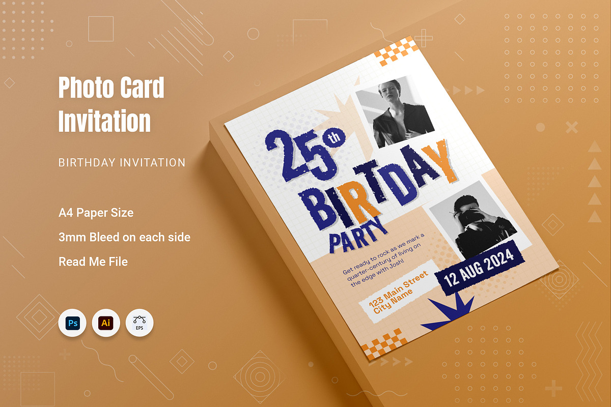 Photo Crad Birthday Invitation, an Invitation Template by Fannan Studio (Photo 1 of 2)