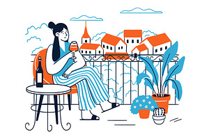 Young woman drinking wine while rest, a Person Illustration by vectorpointstudio