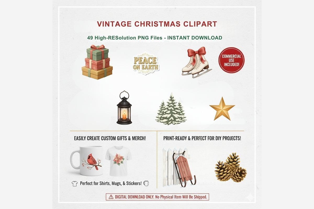 Vintage Christmas Clipart, a Seasonal Illustration by Tanya Kart (Photo 8 of 10)