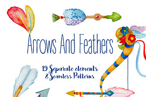 Watercolor Arrows and Feathers Set, an Illustration by RabbitAndPencil