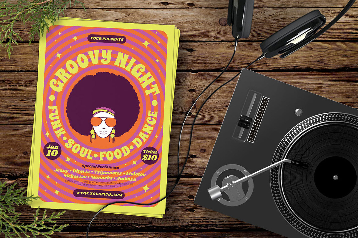 Groovy Party, a Flyer Template by Aiyari Graphic (Photo 2 of 3)