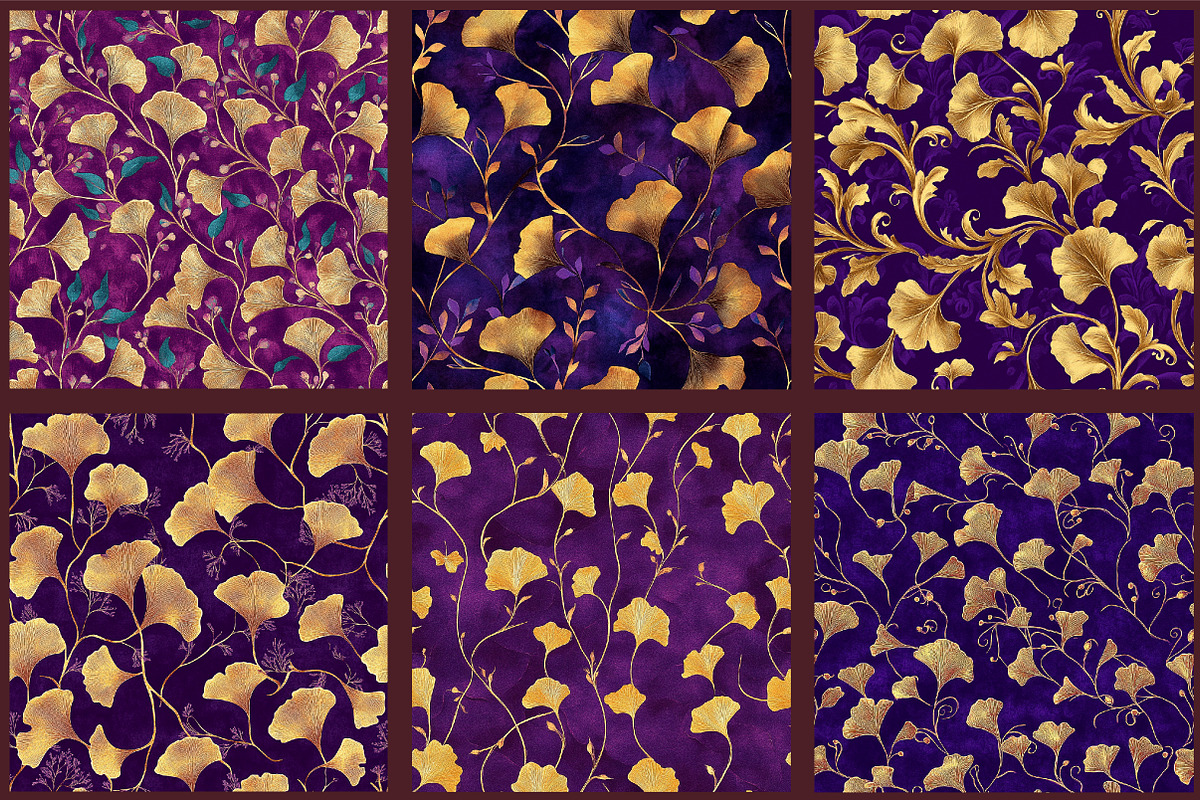 Purple and Gold Ginkgo Digital Paper, a Pattern Graphic by designcity5 (Photo 4 of 5)