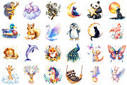 Watercolor Dreamy Animals Clipart, a Seasonal Illustration by designcity5 (Thumbnail 2 of 5)