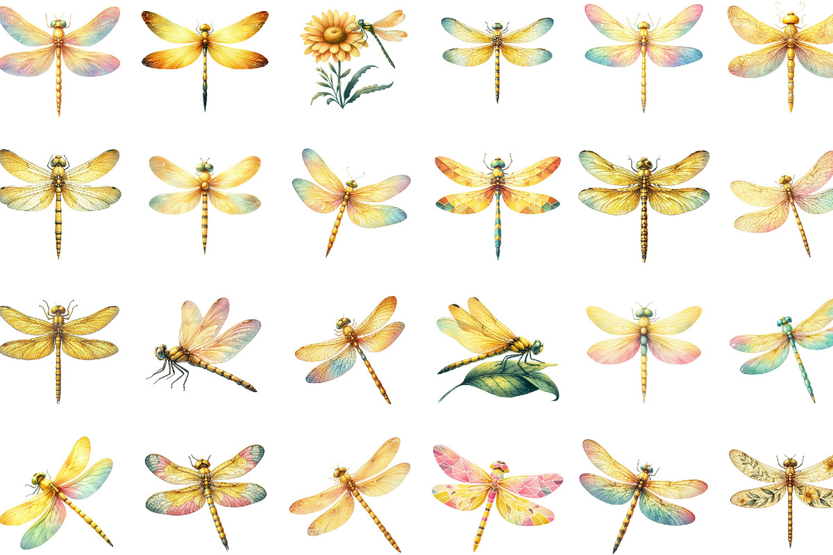 Yellow dragonfly  Summer Clipart, an Illustration by Designking (Photo 2 of 4)