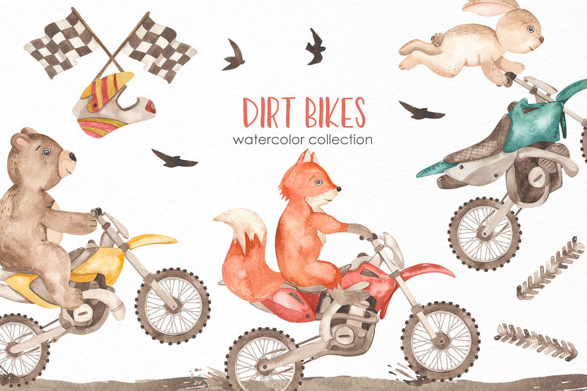 Dirt bikes watercolor, a Decorative Illustration by Marina Ermakova (Photo 1 of 11)
