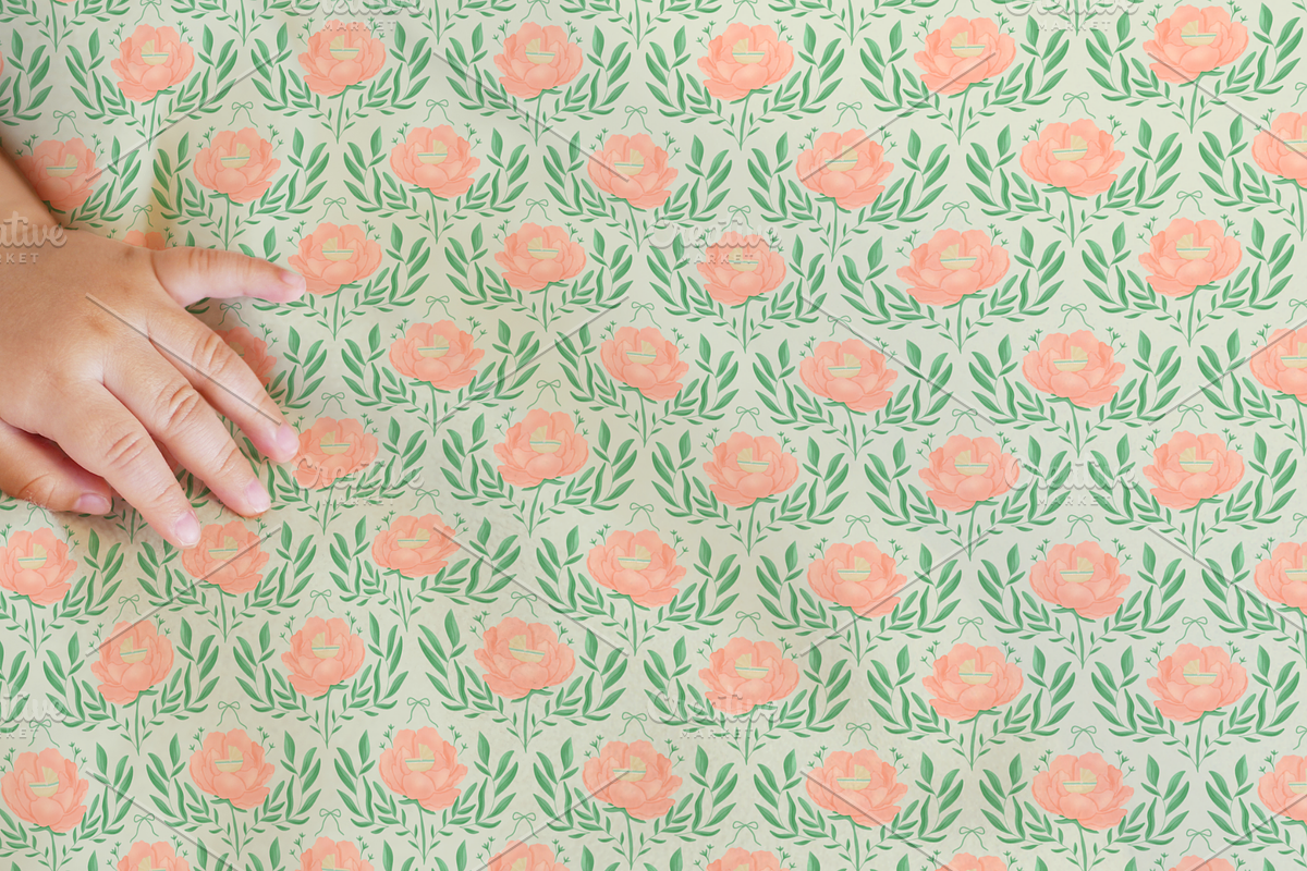 Peony Baby Carriage Seamless Pattern, a Pattern Graphic by Little Creative Scribbles (Photo 3 of 7)