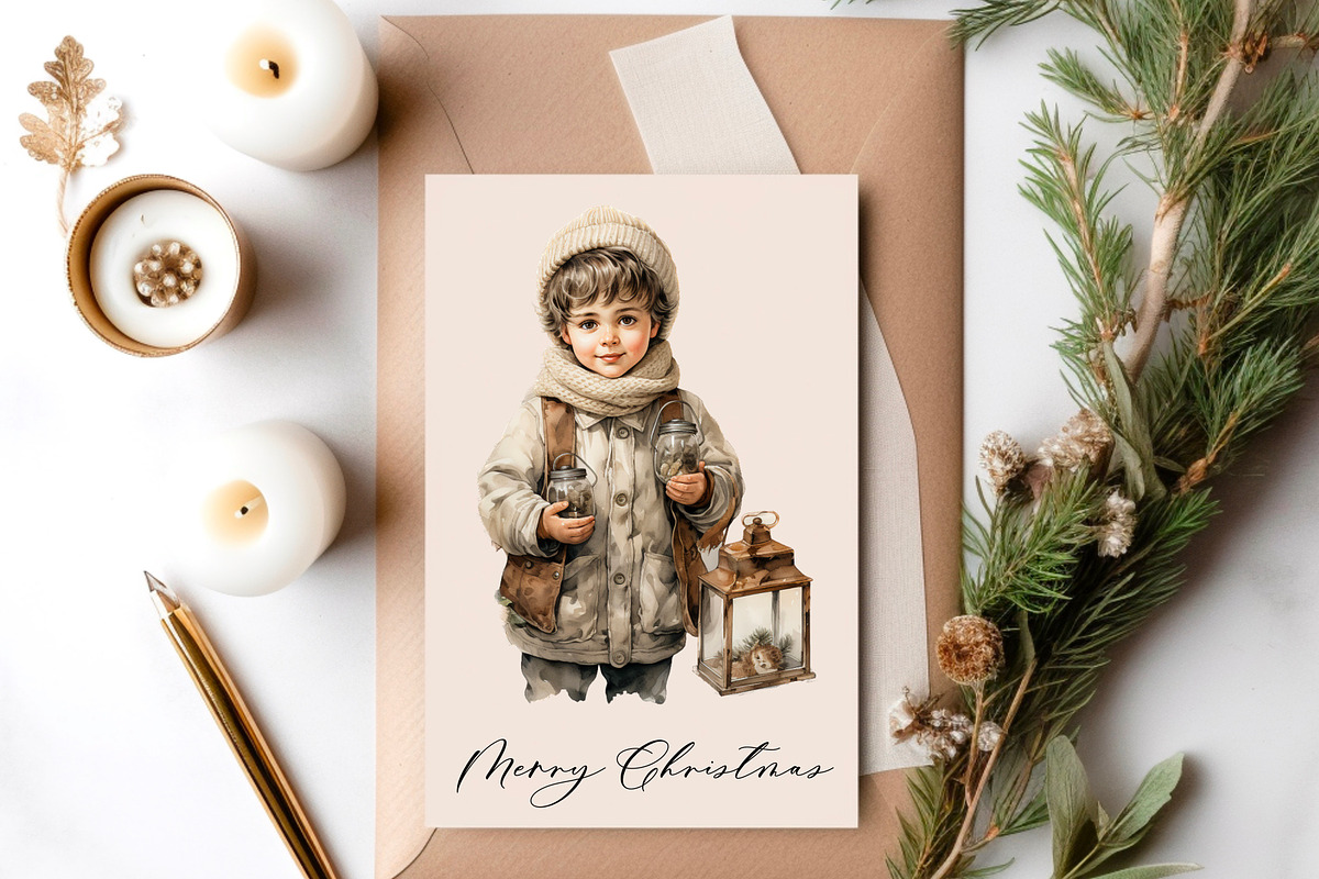 Boy with deer, Christmas watercolour, a Person Illustration by Hello My Print (Photo 6 of 9)