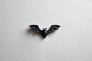Wall decoration featuring a black bat on a textured white surface in an indoor, a Holiday Photo by AlyaAnd