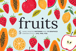 Fruits & Patterns Crayon Style Set