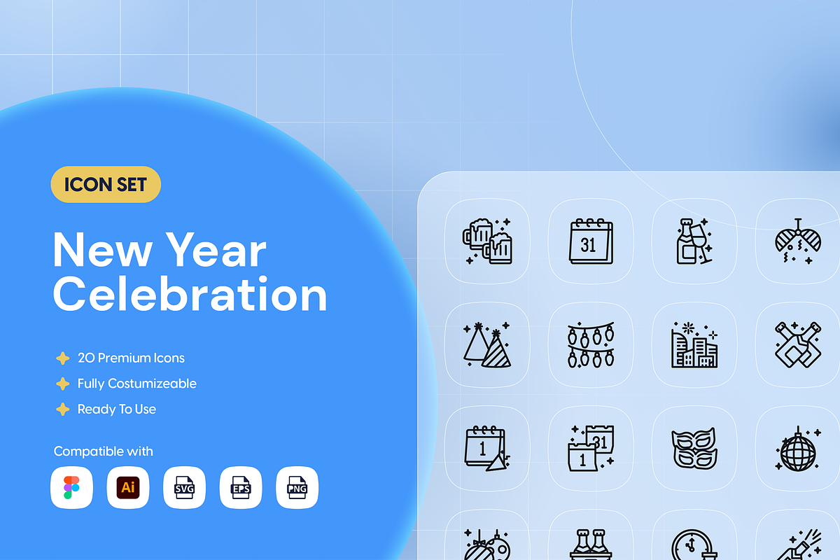 New Year Celebration Icon Set, an Outline Icon by Nathaya Studio (Photo 1 of 2)