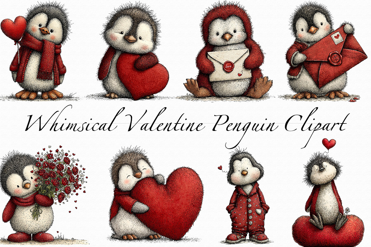 Whimsical Valentine Penguin Clipart, an Illustration by Libby Wishes (Photo 6 of 6)