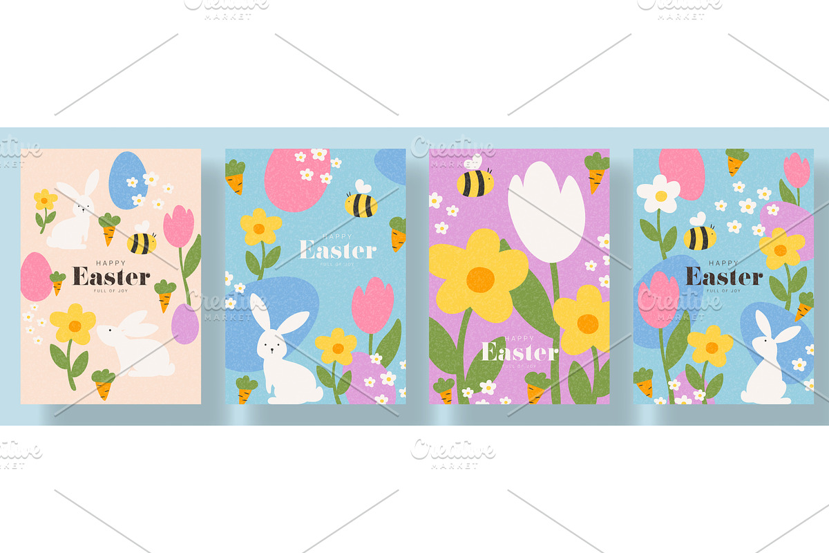 Cute set of Happy Easter posters, an Object Illustration by Andrey Yaroslavtsev