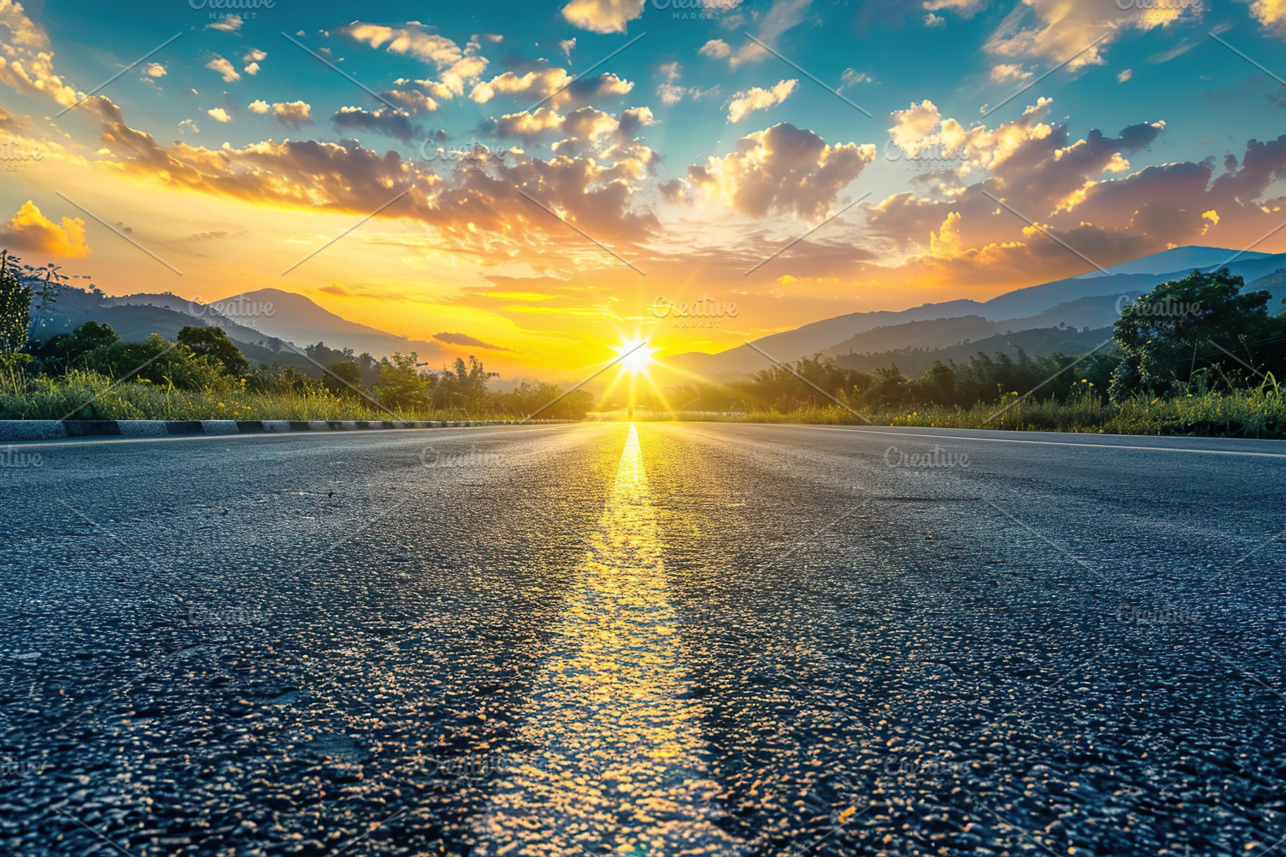 Empty asphalt road at sunrise, a Photo by AlyaAnd