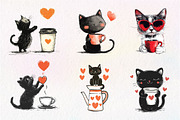 Cat Silhouette Love Coffee Clipart, an Illustration by CreationArt (Thumbnail 7 of 9)