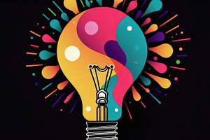Creative light bulb with vibrant col, a Business Photo by Perpis
