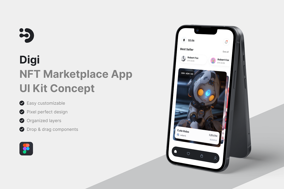 Digi - NFT Marketplace App UI Kit, an UI Kit Template by iDoodle Studio (Photo 1 of 4)