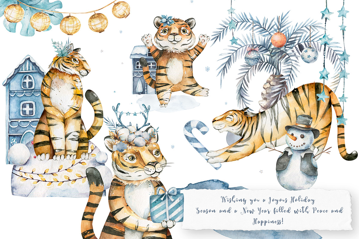 Cute Tiger and Christmas Watercolor, an Animal Illustration by Ann Art Houze (Photo 10 of 11)