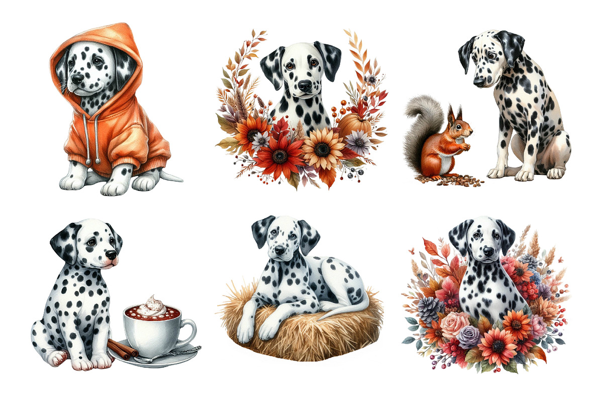Autumn Dalmatian Dog Clipart Bundle, an Illustration by Daily.Designs (Photo 2 of 5)