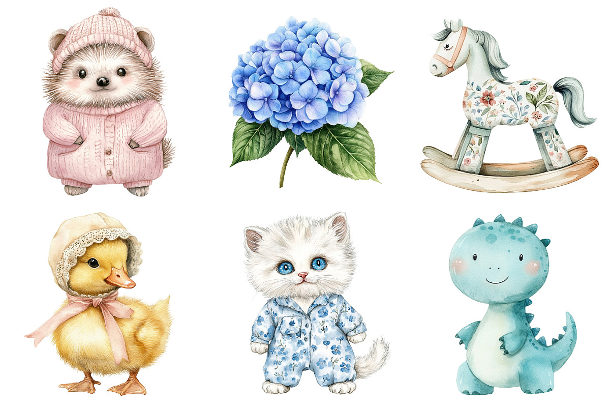 Watercolor Neutral Nursery Clipart, a Seasonal Illustration by CitraGraphics (Photo 4 of 4)