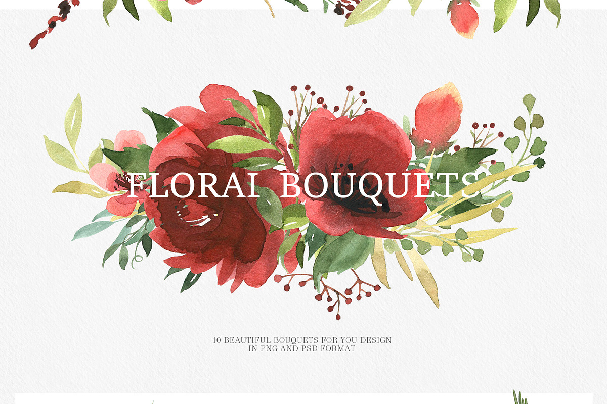 Watercolor floral set-Burgundy color, a Decorative Illustration by Pamyatka Shop (Photo 4 of 7)