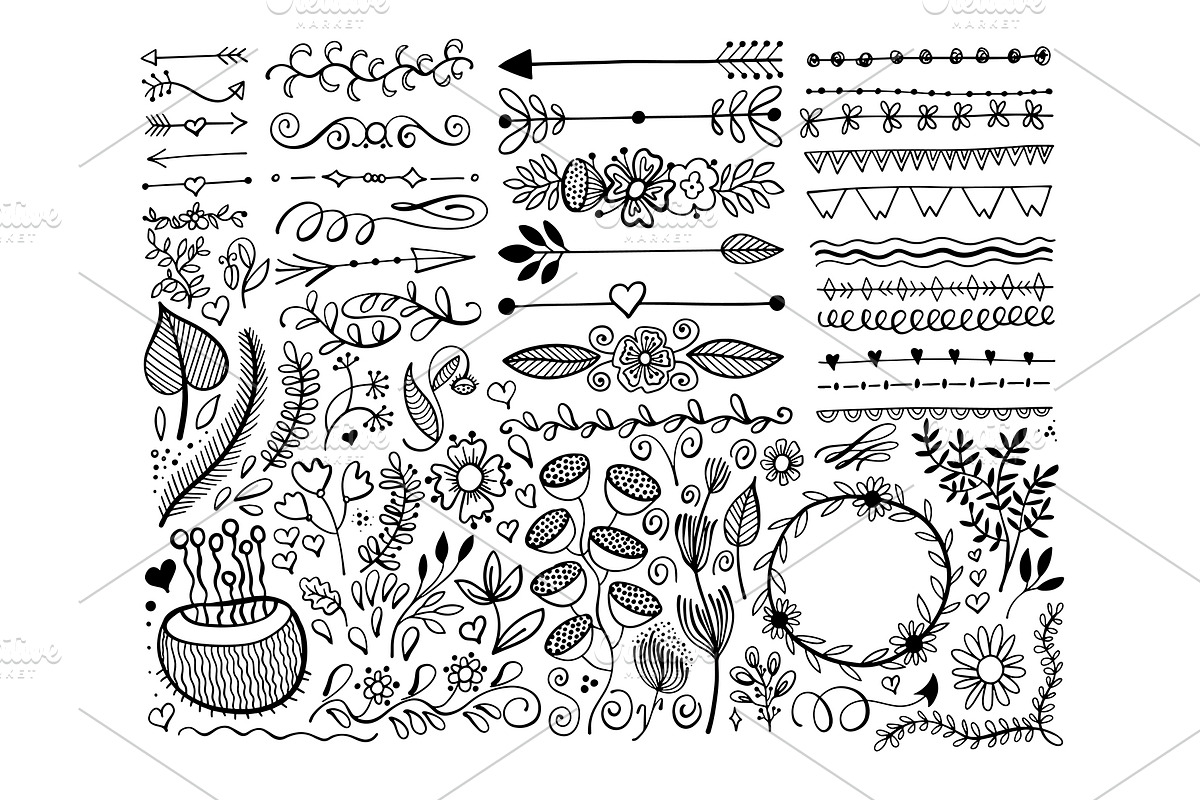 800+ DOODLE ELEMENTS SET, a Templates & Theme by karakotsya (Photo 13 of 24)