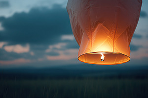 Paper wishes lantern flies into the sky, a Photo by AlyaAnd