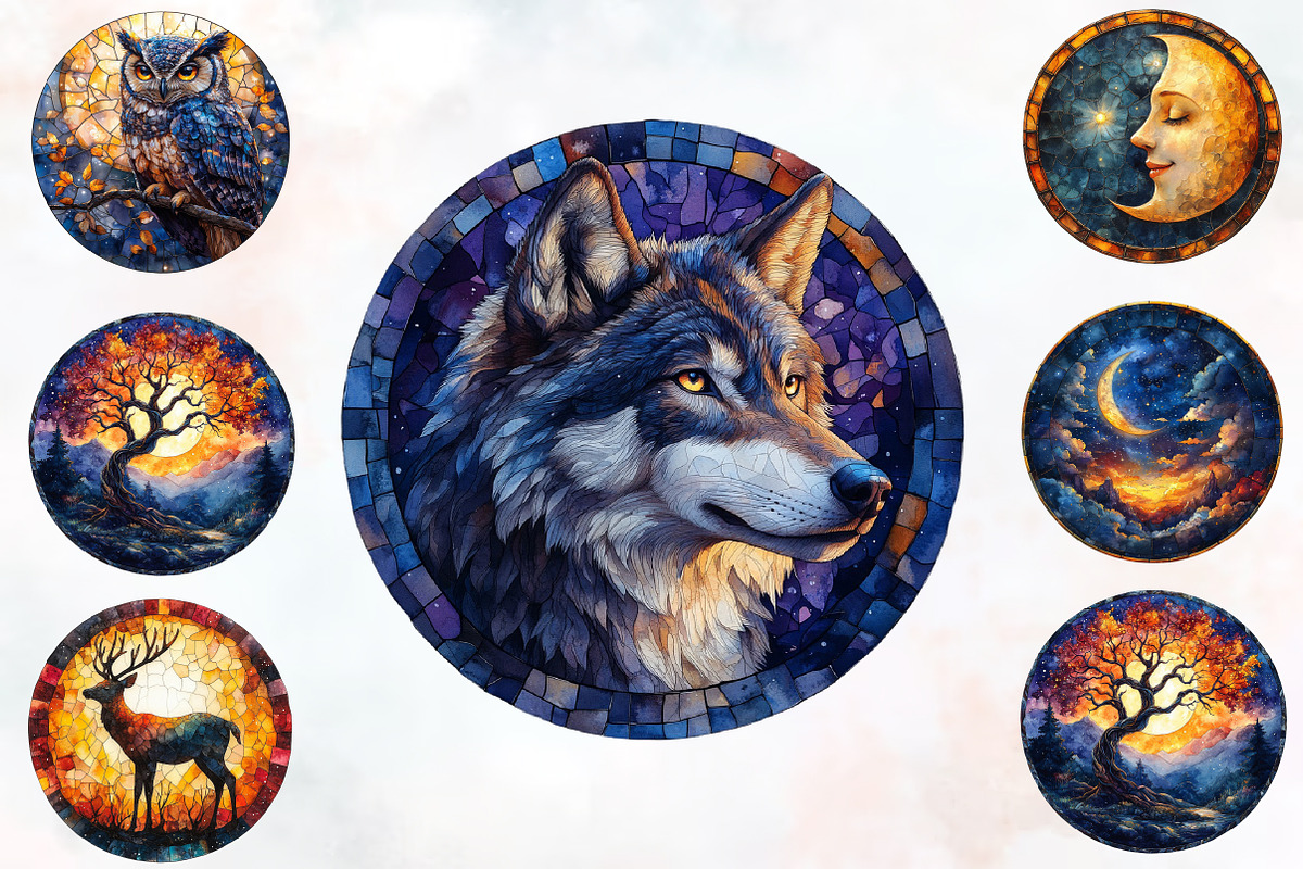 Moonlit Nights Stained Glass Clipart, an Illustration by RobertsArt (Photo 2 of 7)