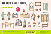 Eid Dining Room Scene Illustration, an Illustration by MEANDSTUDIO (Thumbnail 1 of 5)