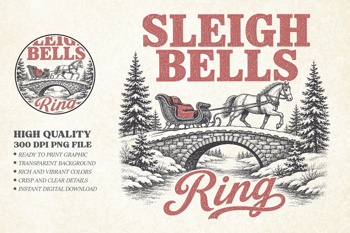 Vintage Sleigh Bells Ring Christmas, a Seasonal Illustration by Libby Wishes (Photo 1 of 4)