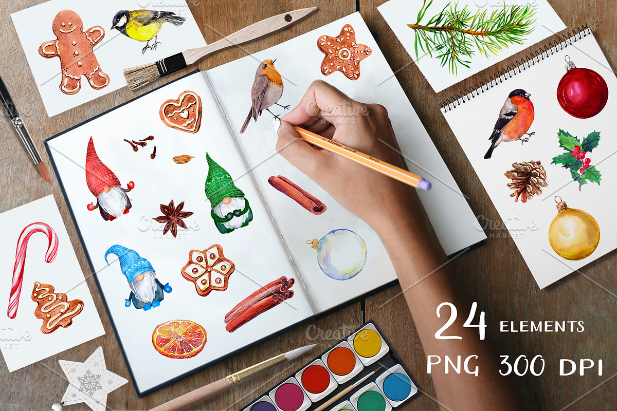 Christmas wreath creator. Watercolor, a Food Illustration by Where summer is (Photo 3 of 4)