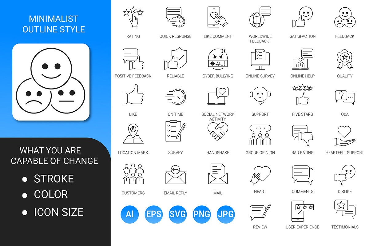 Feedback minimalist outline icon set, an Outline Icon by Icons (Photo 2 of 3)