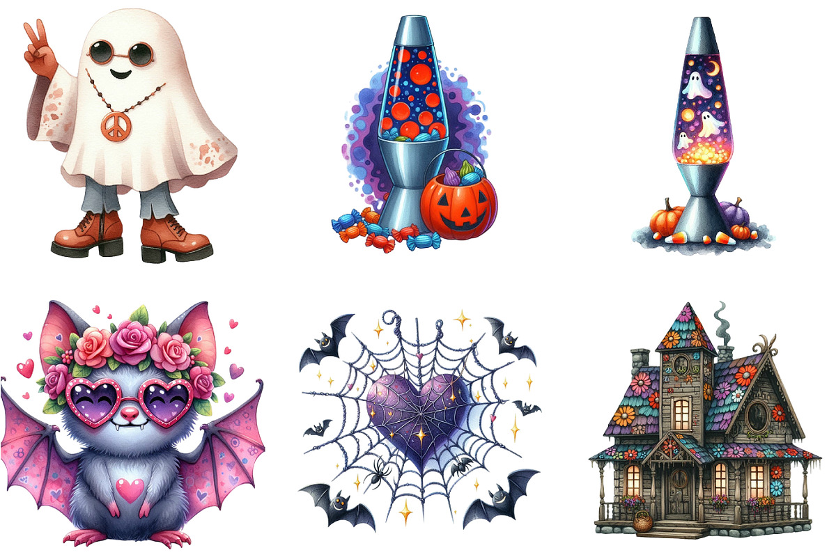 Watercolor Retro Halloween Clipart, an Illustration by DreamArtGraphic (Photo 2 of 5)