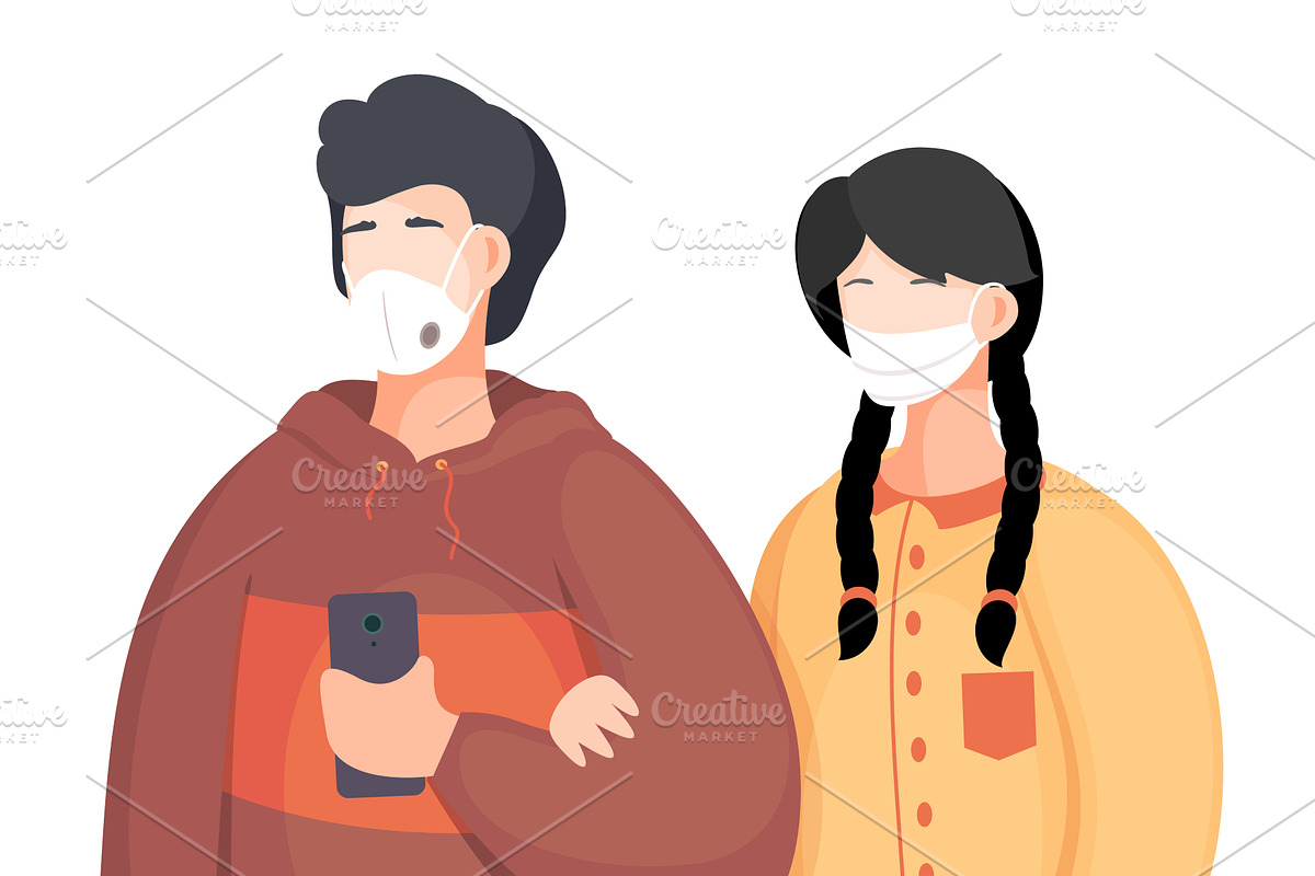 Wearing face medical masks, viral, a Person Illustration by TopVector