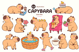 Cute Capybara Clipart Set, an Animal Illustration by Victoruler