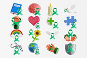 Green Ribbon 3D Icon Set, an Object 3D Model by Eklip Studio (Thumbnail 2 of 2)