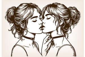 Two Women Kissing vector, a Person Illustration by AlexArt