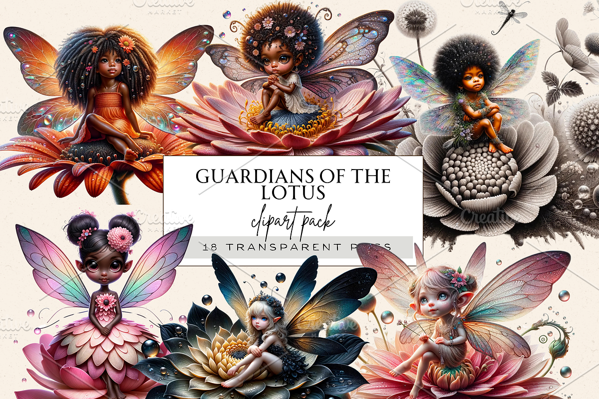 LOTUS MAGICAL FAIRIES CLIPART, a Person Illustration by Daring Digies (Photo 1 of 11)