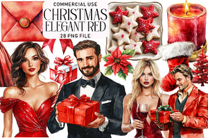 Christmas Elegant Red Clipart, an Illustration by Daily.Designs