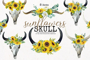 Boho Bull Skull With Sunflowers