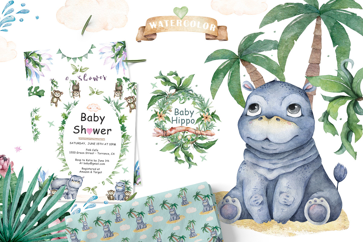 Cute Hippo & Friends Safari Animals, an Animal Illustration by Ann Art Houze (Photo 2 of 15)