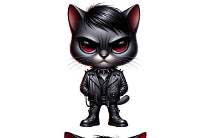 Goth Cat Digital PNG Set