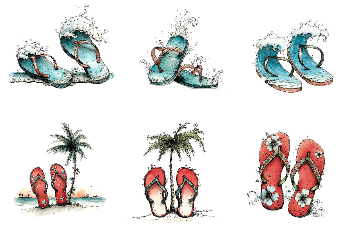 Watercolor Summer Flip Flop Clipart, an Illustration by CreationArt (Photo 5 of 7)