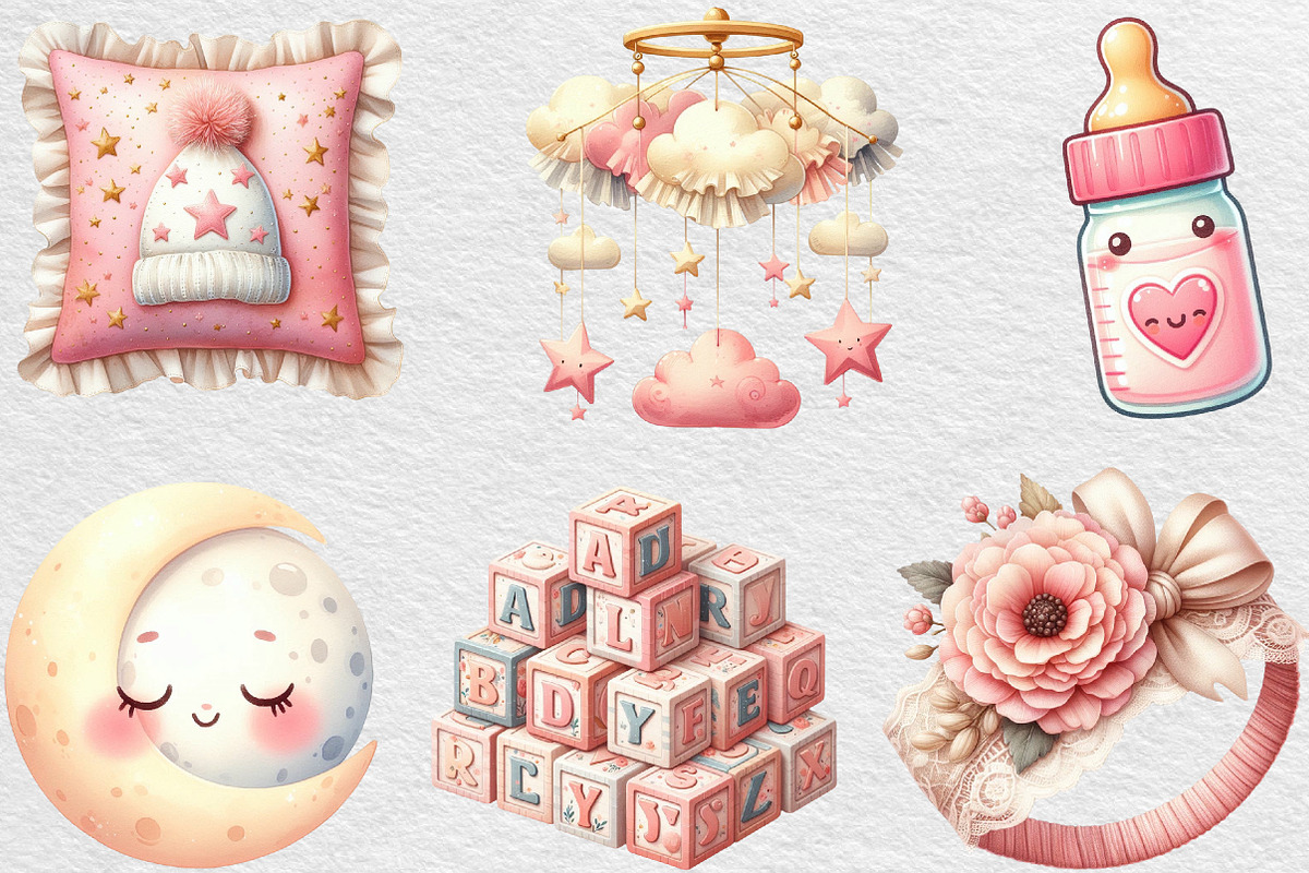 Blush Pink Ivory Baby Nursery Clipar, an Illustration by Black Bird Studio (Photo 3 of 4)