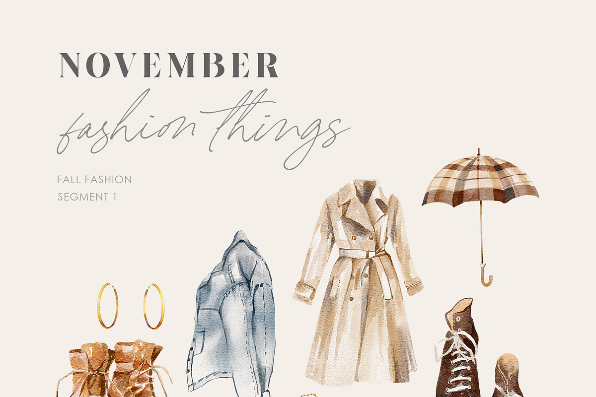 NOVEMBER Watercolor Fall Set, an Object Graphic by Kaleriia (Photo 2 of 11)