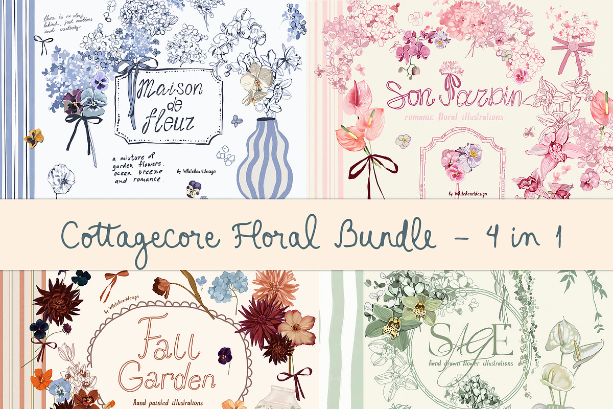 Cottage Core PNG Florals Bundle, a Decorative Illustration by whiteheartdesign (Photo 1 of 48)