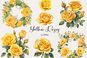 Yellow Roses Watercolor Clipart. AI